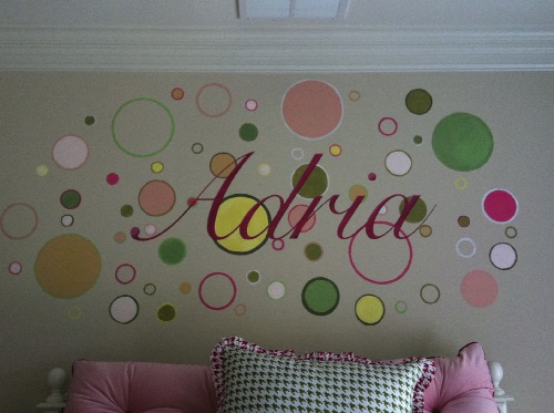 Name Stencil over hand painted circles